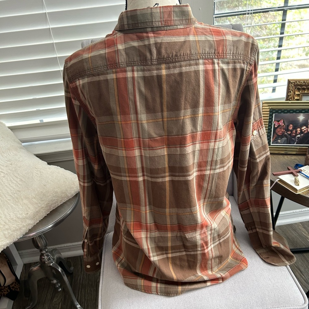 Lauren jeans Ralph Lauren Brown and Orange Plaid Shirt Women’s size M used - Picture 4 of 16